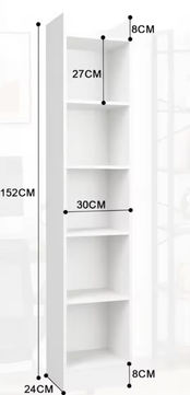5-Niveaus Open Boekenkast – Smalle Opbergplank voor Woonkamer, Slaapkamer en Thuiskantoor