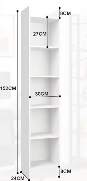 5-Niveaus Open Boekenkast – Smalle Opbergplank voor Woonkamer, Slaapkamer en Thuiskantoor