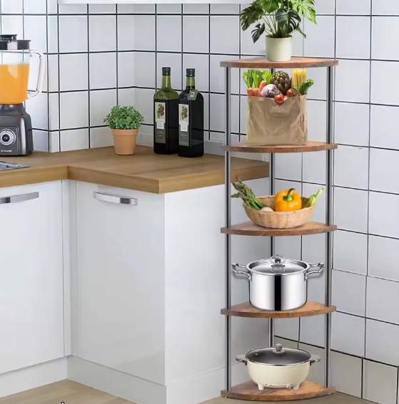 Elegante Witte 5-Laags Hoekplank met Multifunctionele Boekenkast – Ruimtebesparend Opbergrek voor Woonkamer, Slaapkamer, Keuken en Kantoor