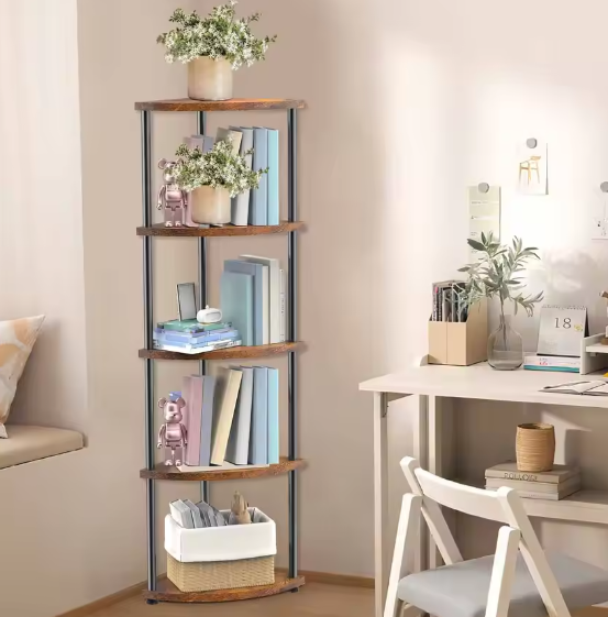 Elegante Witte 5-Laags Hoekplank met Multifunctionele Boekenkast – Ruimtebesparend Opbergrek voor Woonkamer, Slaapkamer, Keuken en Kantoor