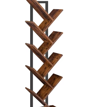 9-Laags Boomvormige Boekenkast – Hoge Vrijstaande Boekenplank met Houten Planken voor Cd's, Albums en Decoratie in Woonkamer, Slaapkamer en Thuiskantoor