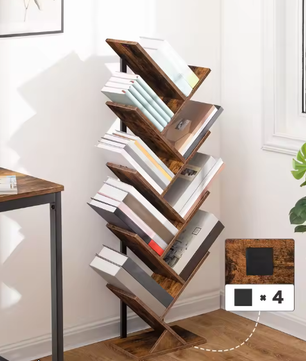 9-Laags Boomvormige Boekenkast – Hoge Vrijstaande Boekenplank met Houten Planken voor Cd's, Albums en Decoratie in Woonkamer, Slaapkamer en Thuiskantoor
