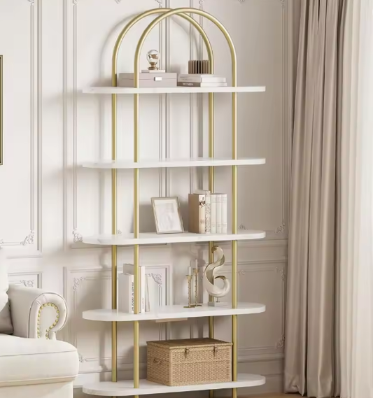 5-Planken Boekenkast 180 cm Hoog – Open Display Opbergrek met Verstelbare Voeten voor Woonkamer, Slaapkamer en Thuiskantoor