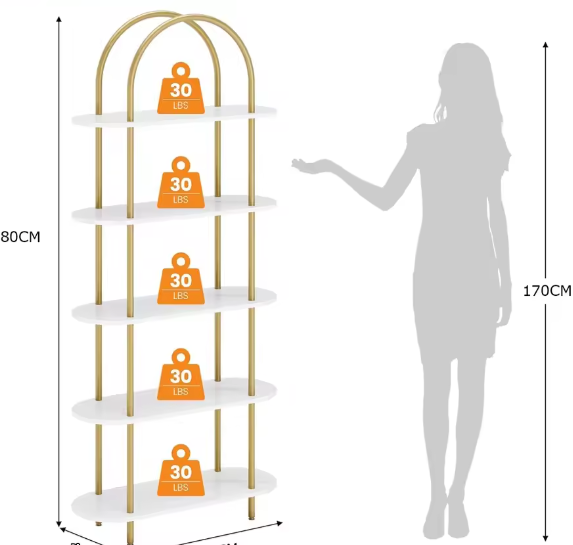 5-Planken Boekenkast 180 cm Hoog – Open Display Opbergrek met Verstelbare Voeten voor Woonkamer, Slaapkamer en Thuiskantoor