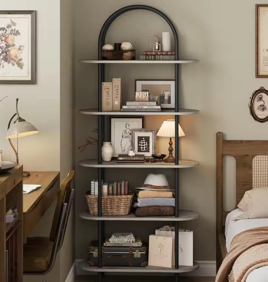 5-Planken Boekenkast 180 cm Hoog – Open Display Opbergrek met Verstelbare Voeten voor Woonkamer, Slaapkamer en Thuiskantoor