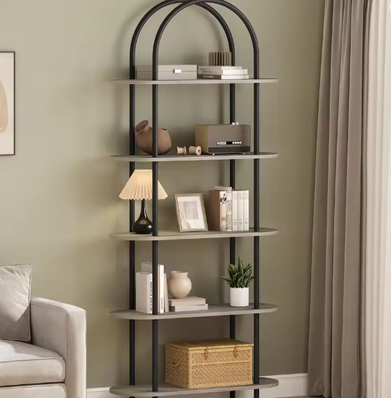 5-Planken Boekenkast 180 cm Hoog – Open Display Opbergrek met Verstelbare Voeten voor Woonkamer, Slaapkamer en Thuiskantoor