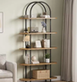 5-Laags Gebogen Boekenkast c180 m Hoog – Industriële Open Boekenplank met Houten Planken en Metalen Frame voor Woonkamer, Slaapkamer en Thuiskantoor