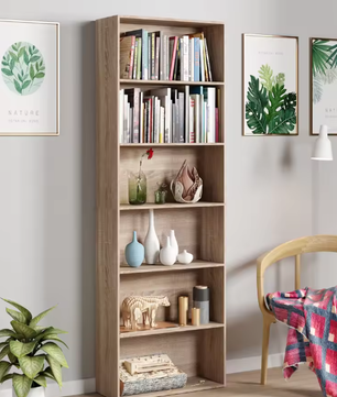 Getone 6-laags Boekenkast – Hoog 180 cm Open Opbergrek met Houten Planken voor Woonkamer, Slaapkamer en Thuiskantoor, Minimalistisch Design