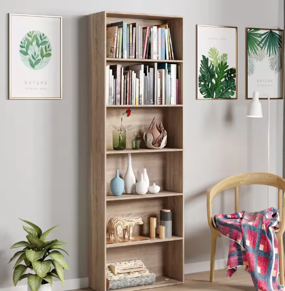 Getone 6-laags Boekenkast – Hoog 180 cm Open Opbergrek met Houten Planken voor Woonkamer, Slaapkamer en Thuiskantoor, Minimalistisch Design