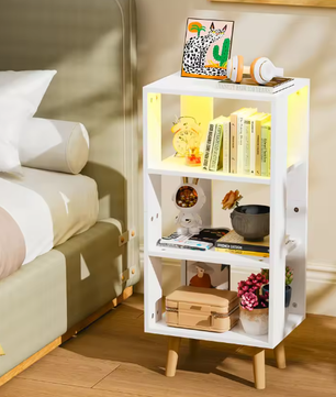 Kleine 4-laags Boekenkast – Modern Nachttafeltje en Open Opbergplank voor Slaapkamer en Woonkamer