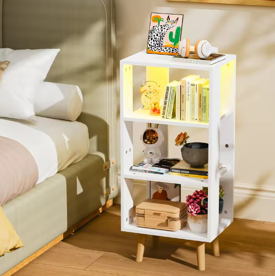 Kleine 4-laags Boekenkast – Modern Nachttafeltje en Open Opbergplank voor Slaapkamer en Woonkamer
