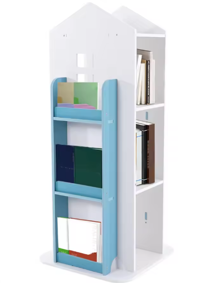 360° Roterende Kinderboekenplank – Draaibare Hoekboekenplank met 4 Niveaus voor Kinderkamers, Woonkamers en Studeerkamers