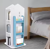 360° Roterende Kinderboekenplank – Draaibare Hoekboekenplank met 4 Niveaus voor Kinderkamers, Woonkamers en Studeerkamers