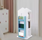 360° Roterende Kinderboekenplank – Draaibare Hoekboekenplank met 4 Niveaus voor Kinderkamers, Woonkamers en Studeerkamers