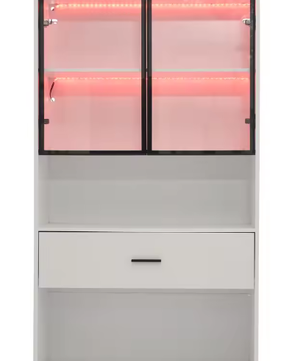 Curiosavitrinekast met LED-licht – Boekenplankvitrine met glazen deuren, opberg- en displaykast voor woonkamer en kantoor