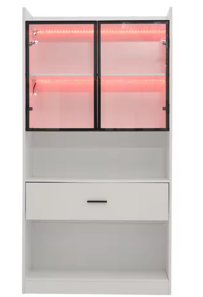 Curiosavitrinekast met LED-licht – Boekenplankvitrine met glazen deuren, opberg- en displaykast voor woonkamer en kantoor
