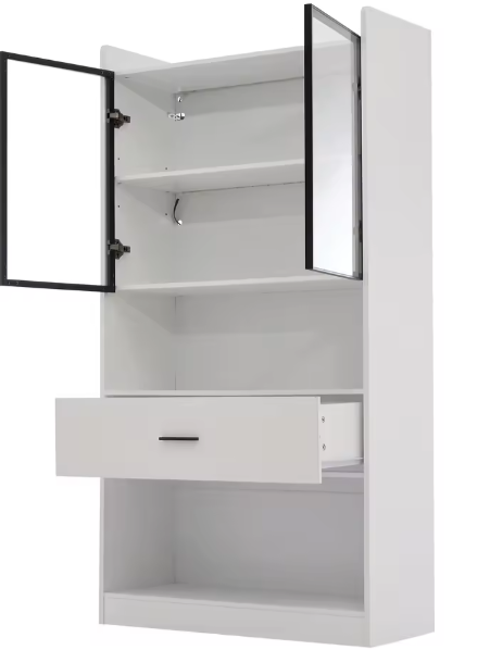Curiosavitrinekast met LED-licht – Boekenplankvitrine met glazen deuren, opberg- en displaykast voor woonkamer en kantoor