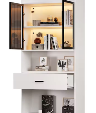 Curiosavitrinekast met LED-licht – Boekenplankvitrine met glazen deuren, opberg- en displaykast voor woonkamer en kantoor
