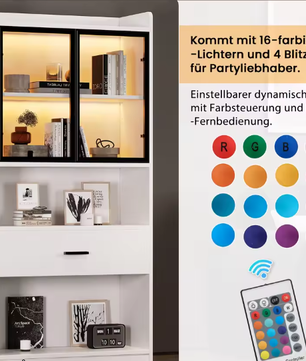 Curiosavitrinekast met LED-licht – Boekenplankvitrine met glazen deuren, opberg- en displaykast voor woonkamer en kantoor