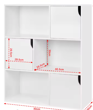 Witte boekenkast met 3 deuren en 6 compartimenten – Kinderboekenkast en opbergrek voor woonkamer, slaapkamer of kantoor