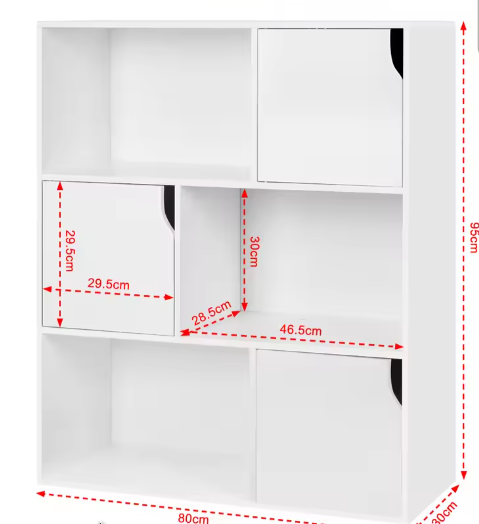 Witte boekenkast met 3 deuren en 6 compartimenten – Kinderboekenkast en opbergrek voor woonkamer, slaapkamer of kantoor