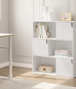 Witte boekenkast met 3 deuren en 6 compartimenten – Kinderboekenkast en opbergrek voor woonkamer, slaapkamer of kantoor