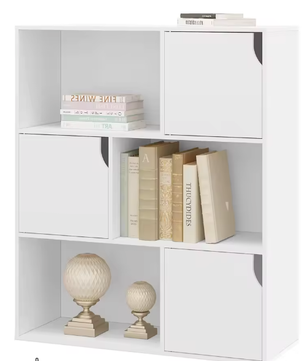 Witte boekenkast met 3 deuren en 6 compartimenten – Kinderboekenkast en opbergrek voor woonkamer, slaapkamer of kantoor