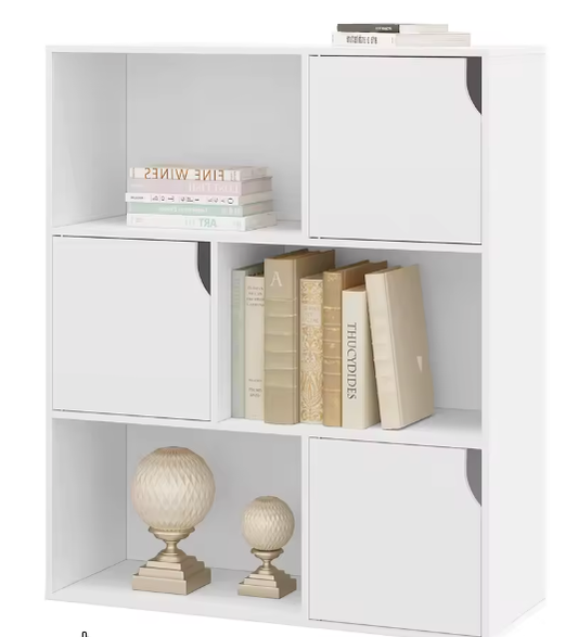 Witte boekenkast met 3 deuren en 6 compartimenten – Kinderboekenkast en opbergrek voor woonkamer, slaapkamer of kantoor