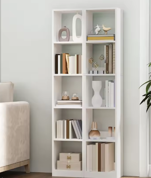 Moderne witte boekenkast met 5 planken – Open houten kubusrek voor woonkamer, kantoor of slaapkamer