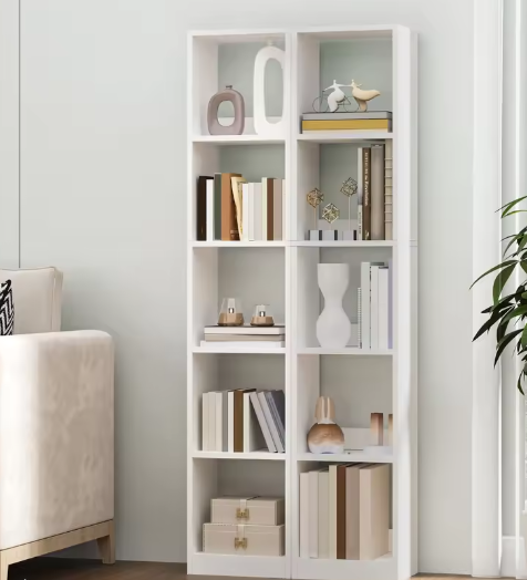 Moderne witte boekenkast met 5 planken – Open houten kubusrek voor woonkamer, kantoor of slaapkamer