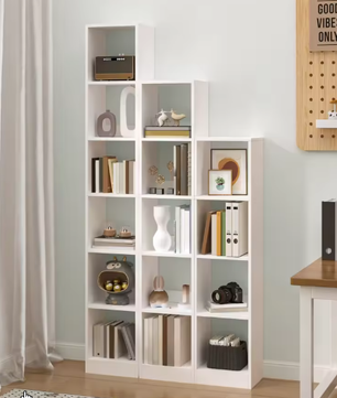 Moderne witte boekenkast met 5 planken – Open houten kubusrek voor woonkamer, kantoor of slaapkamer