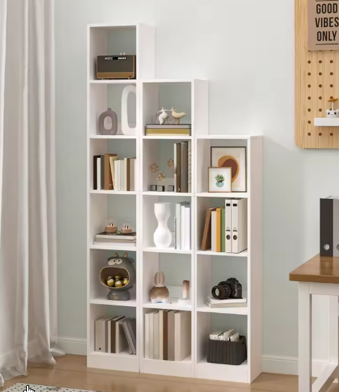 Moderne witte boekenkast met 5 planken – Open houten kubusrek voor woonkamer, kantoor of slaapkamer