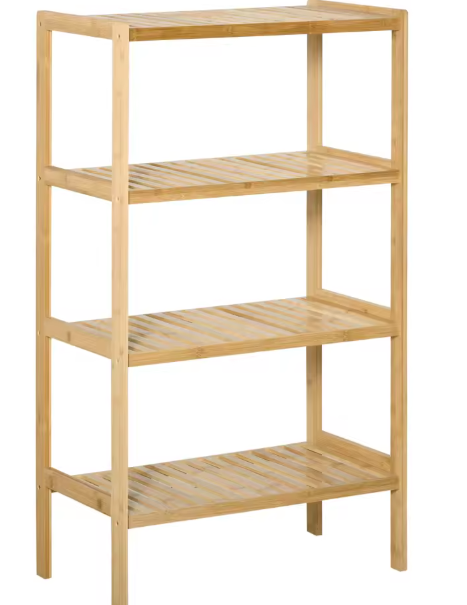 Bamboe Boekenkast met 4 Lagen – Duurzame Multifunctionele Opbergkast voor Badkamer, Woonkamer of Hal, 62x33x112 cm