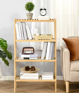 Bamboe Boekenkast met 4 Lagen – Duurzame Multifunctionele Opbergkast voor Badkamer, Woonkamer of Hal, 62x33x112 cm