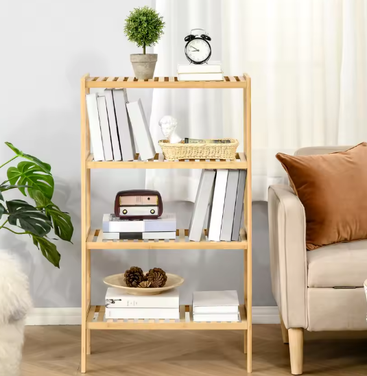 Bamboe Boekenkast met 4 Lagen – Duurzame Multifunctionele Opbergkast voor Badkamer, Woonkamer of Hal, 62x33x112 cm