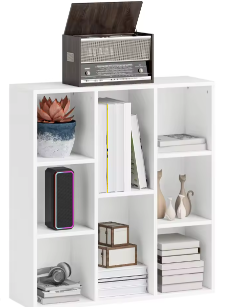 Witte Opbergkast met 8 Vakken – Moderne Melamine Boekenkast, Verticaal of Horizontaal Plaatsbaar, Duurzaam en Stijlvol, 74,3x24x80 cm