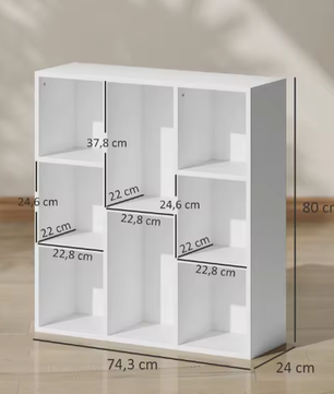 Witte Opbergkast met 8 Vakken – Moderne Melamine Boekenkast, Verticaal of Horizontaal Plaatsbaar, Duurzaam en Stijlvol, 74,3x24x80 cm