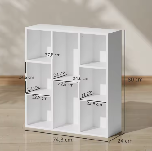 Witte Opbergkast met 8 Vakken – Moderne Melamine Boekenkast, Verticaal of Horizontaal Plaatsbaar, Duurzaam en Stijlvol, 74,3x24x80 cm