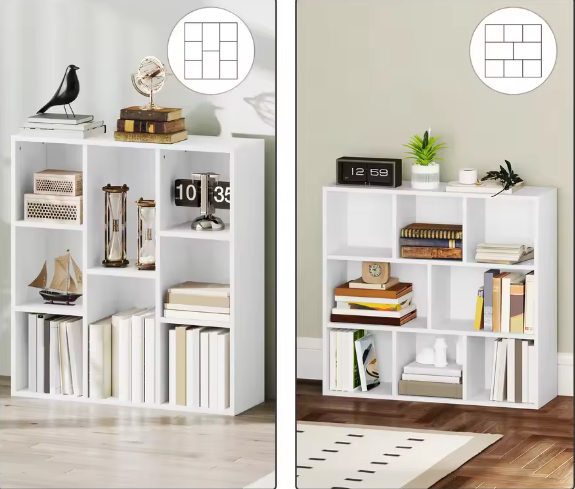 Witte Opbergkast met 8 Vakken – Moderne Melamine Boekenkast, Verticaal of Horizontaal Plaatsbaar, Duurzaam en Stijlvol, 74,3x24x80 cm