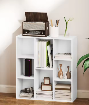 Witte Opbergkast met 8 Vakken – Moderne Melamine Boekenkast, Verticaal of Horizontaal Plaatsbaar, Duurzaam en Stijlvol, 74,3x24x80 cm