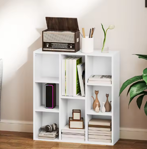 Witte Opbergkast met 8 Vakken – Moderne Melamine Boekenkast, Verticaal of Horizontaal Plaatsbaar, Duurzaam en Stijlvol, 74,3x24x80 cm
