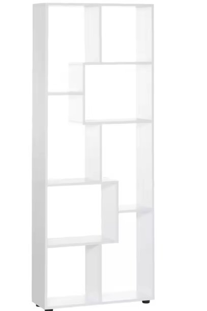 Moderne Witte Boekenkast met 8 Planken – Hoge Verticale Opbergkast van E1 Spaanplaat met Melamine Afwerking, 70x24x178 cm
