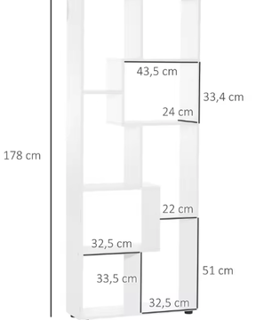 Moderne Witte Boekenkast met 8 Planken – Hoge Verticale Opbergkast van E1 Spaanplaat met Melamine Afwerking, 70x24x178 cm
