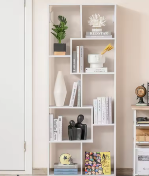 Moderne Witte Boekenkast met 8 Planken – Hoge Verticale Opbergkast van E1 Spaanplaat met Melamine Afwerking, 70x24x178 cm