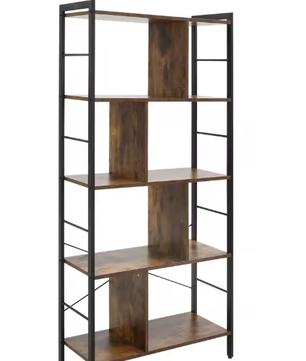 Industriële Boekenkast met 4 Niveaus – Houten Planken en Stalen Frame, Stevig Opbergrek voor Woonkamer of Kantoor, 74x30x157,5 cm