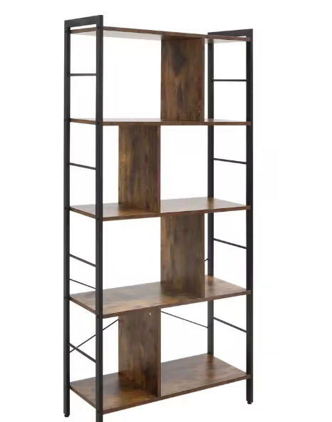 Industriële Boekenkast met 4 Niveaus – Houten Planken en Stalen Frame, Stevig Opbergrek voor Woonkamer of Kantoor, 74x30x157,5 cm