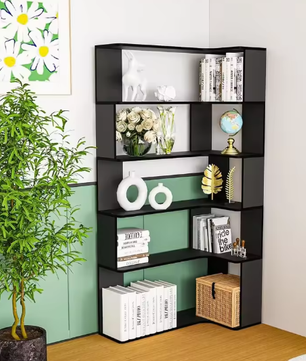 Hoekboekenplank met 5 Lagen – Massief Hout, Open Opbergkast met LED-Lichtstrip, Moderne Multifunctionele Plank voor Woonkamer of Studeerkamer, 90x48x169 cm