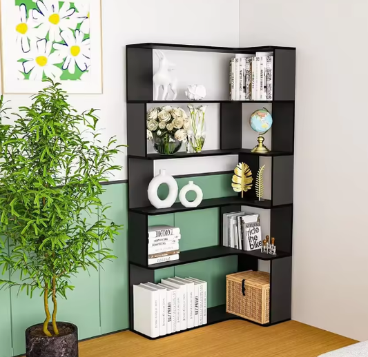 Hoekboekenplank met 5 Lagen – Massief Hout, Open Opbergkast met LED-Lichtstrip, Moderne Multifunctionele Plank voor Woonkamer of Studeerkamer, 90x48x169 cm