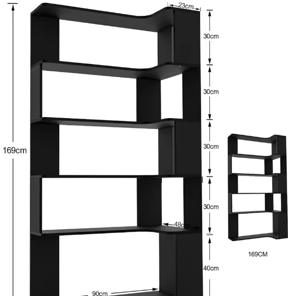 Hoekboekenplank met 5 Lagen – Massief Hout, Open Opbergkast met LED-Lichtstrip, Moderne Multifunctionele Plank voor Woonkamer of Studeerkamer, 90x48x169 cm