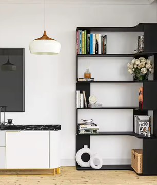 Hoekboekenplank met 5 Lagen – Massief Hout, Open Opbergkast met LED-Lichtstrip, Moderne Multifunctionele Plank voor Woonkamer of Studeerkamer, 90x48x169 cm